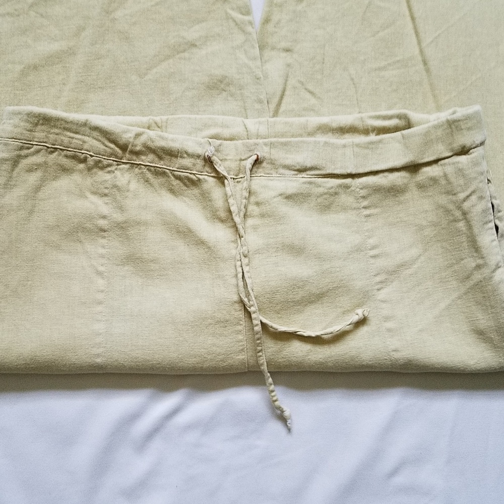 Beige Embroidered Linen Blend Drawstring Capris - Picture 3 of 8